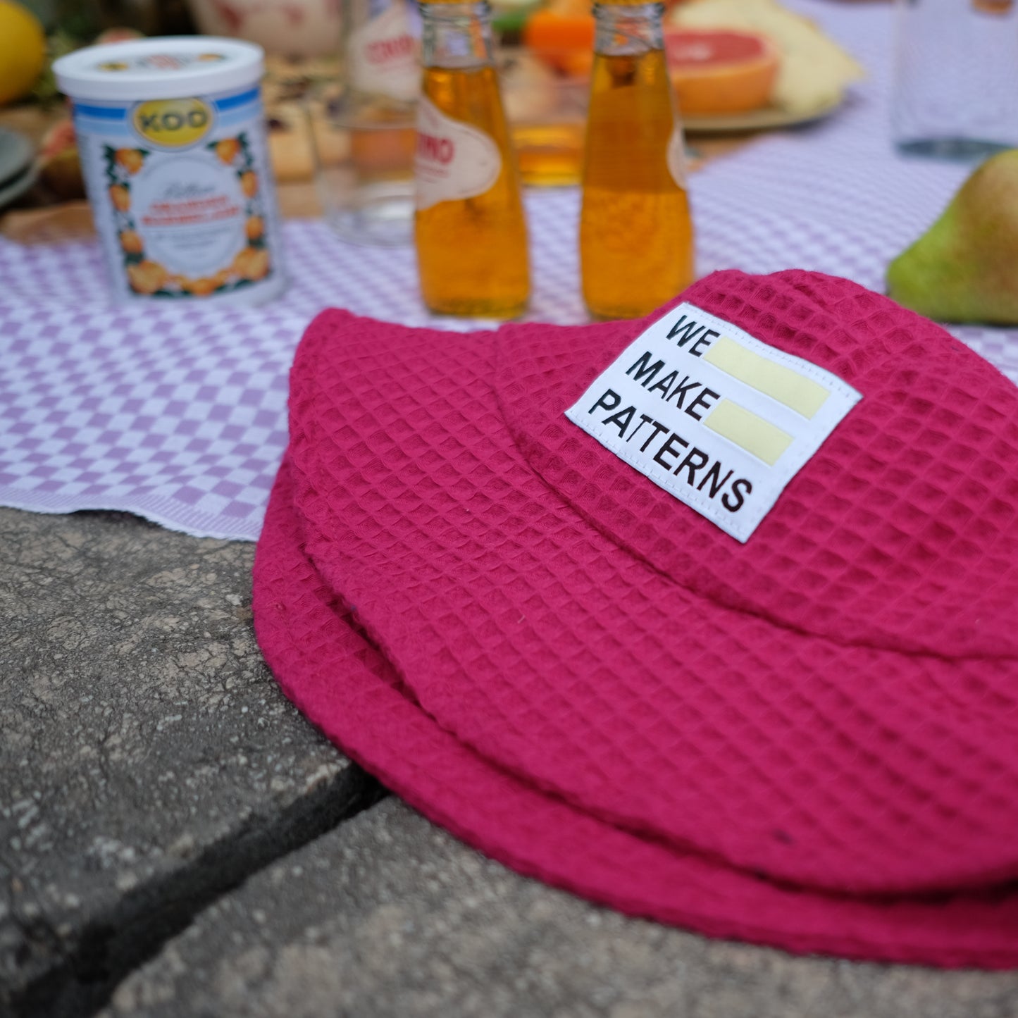 unisex Waffel piquet surf hut slow fashion handmade in Germany berry bucket hat baumwolle fischerhut sommer hut